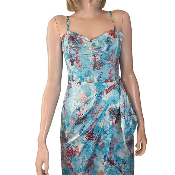 WHBM Breezy Cotton Faux Wrap Dress Ruch Lined Shirred Sexy Pleated Waist Detail - Picture 9 of 15